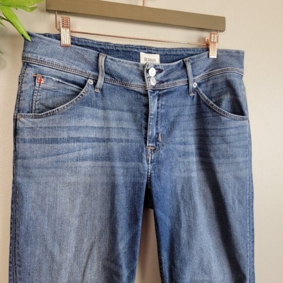 Hudson Cat Skinny Mid Rise Medium Wash Crop Step Hem Frayed Flap Pocket Jeans 30 - Picture 4 of 16